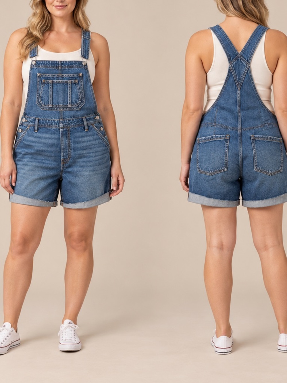 American Eagle Tomgirl Denim Short Overalls Large NWT Blue Cuffed Shortalls